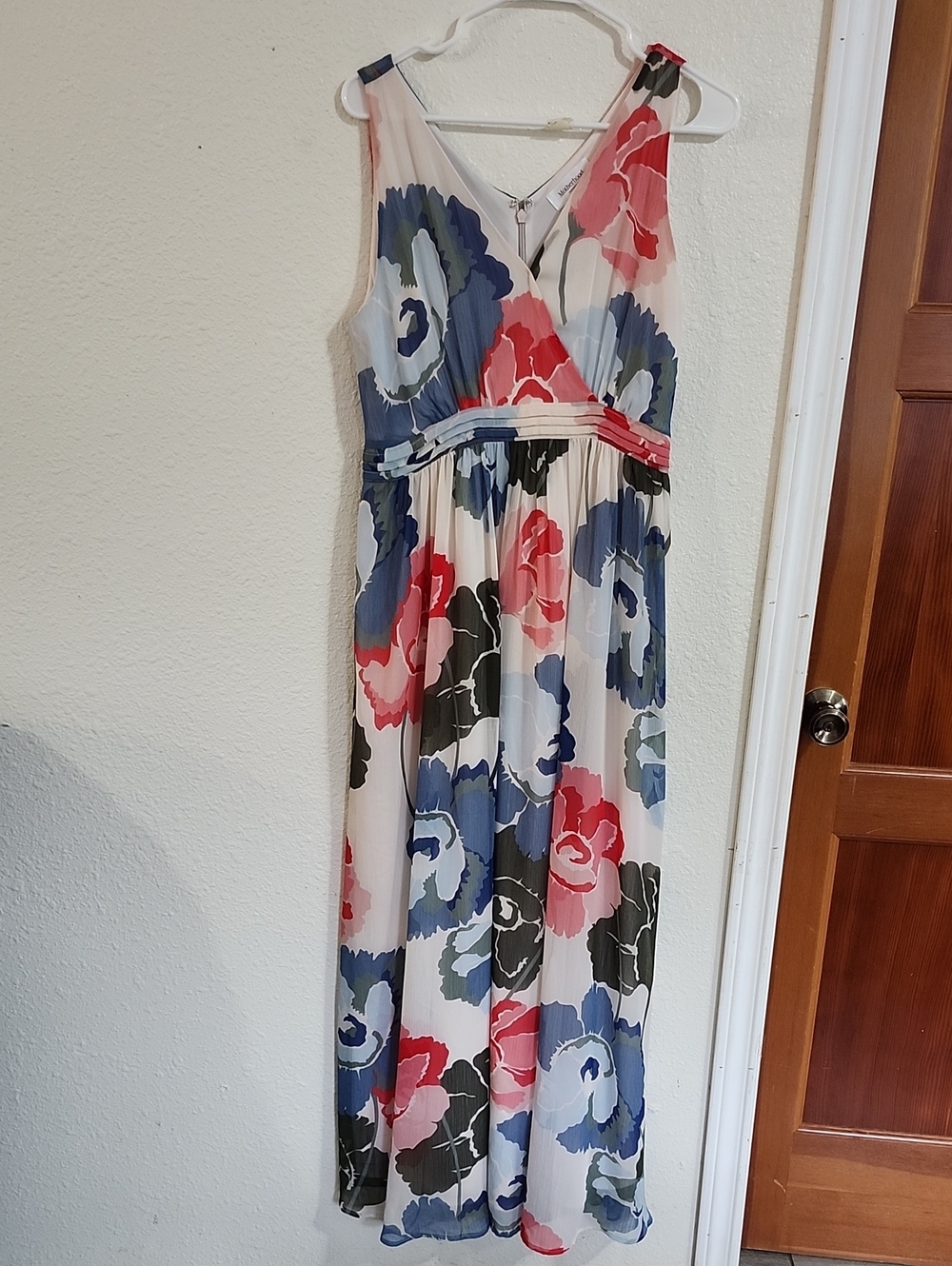 Motherhood Maternity Floral Maxi Dress in White with Blue & Pink Blooms